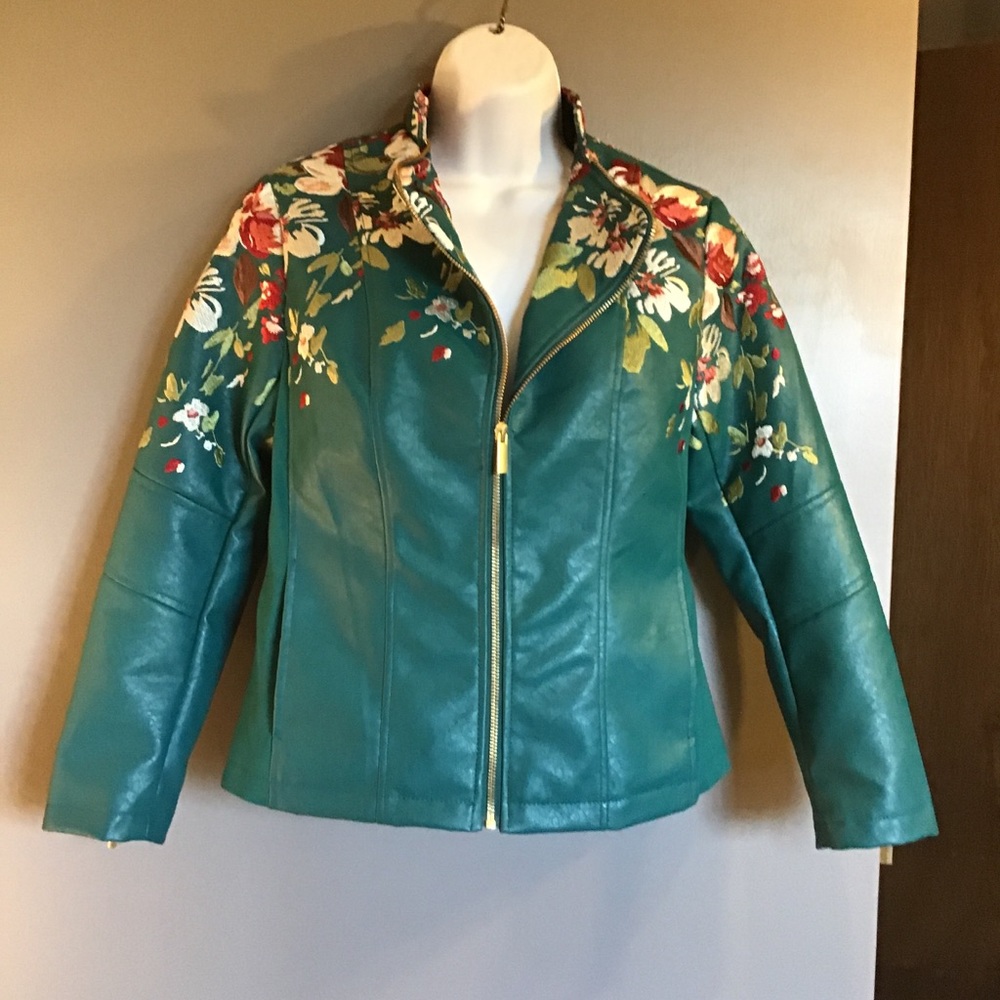 Colleen Lopez faux leather biker jacket